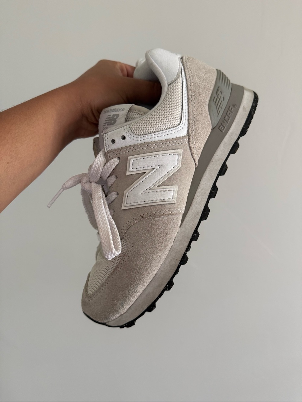 New Balance Beige and White 574 Retro Trainer